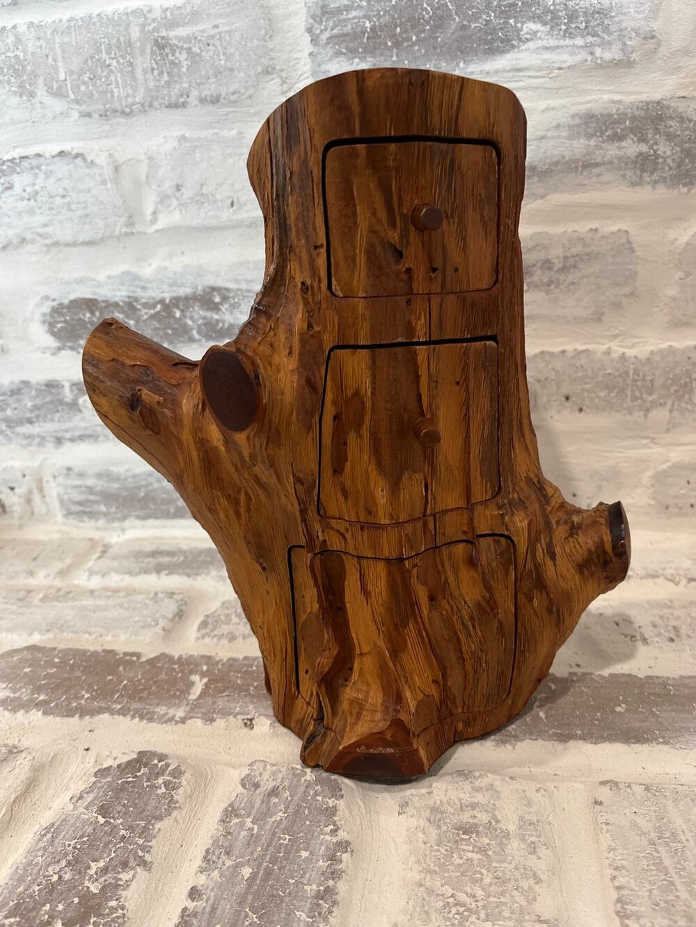 Cedar Wood Log Drawer Jewelry Trinket box hidden compartments